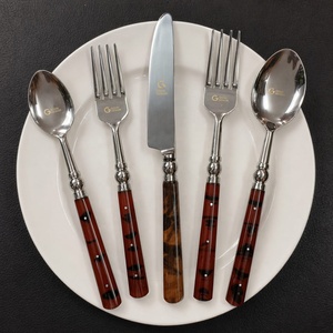 Ensemble de couverts de haute qualité en acier inoxydable 18/10, design moderne, finition miroir, manche en résine écaille de tortue, vente en gros pour mariages et fêtes - Product Image 1