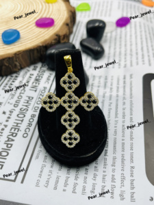 Rhodium Plated VVS Moissanite Clover <b>Cross</b> Pendant 925 Sterling <b>Silver</b> Black Color Stone Hip Hop Iced Out Charm <b>Necklace</b> for <b>Men</b> - Product Image 1