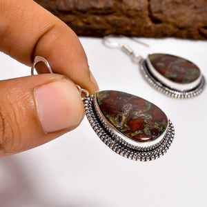 Boucles d'oreilles en cristal de jaspe sang de dragon, pierre de courage, de force et de vitalité, bijoux bohème faits à la main en argent sterling, cadeau pour femmes - Product Image 2