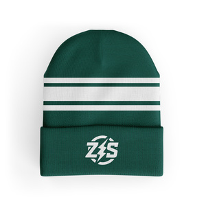 <b>Green</b> Striped <b>Beanie</b> ZS Logo Sublimation Transfer Print 3D Embroidery Unisex Adult Winter Casual Breathable Sporty Hat 56-58CM - Product Image 1