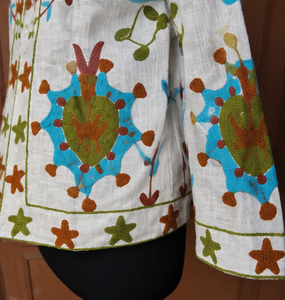 Luxury Handmade <b>star</b> mandala sunburst <b>Jacket</b> Cotton Turquoise Print White Base Hand Embroidered Look Boho Statement Jaipur Women - Product Image 6