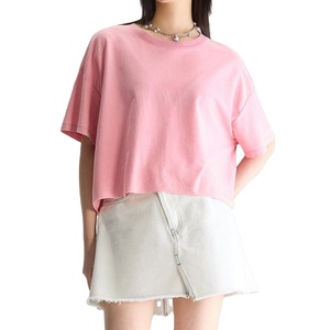 Custom Eco-Friendly Breathable Crop <b>Top</b> Shirt Heavyweight Cotton <b>Distressed</b> Cropped Boxy Oversized Baggy Drop Shoulder Women's - Product Image 1