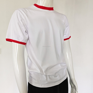 เสื้อยืดคอตตอนหนาสีขาวสำหรับผู้ชาย แขนสั้น คอเสื้อตัดสี  รับผลิตแบบ OEM พร้อมสกรีนตัวอักษรและลายพิมพ์ตามสั่ง - Product Image 3