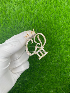 Pendentif initial de luxe pour homme en or massif 10K, avec moissanite VVS, couronne alphabétique, breloque lettre personnalisée, cadeau Hip Hop - Product Image 3