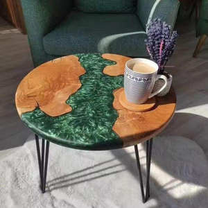 Table Basse Vintage en Bois et Résine, Superbe Accent Agate, Artisanat God Grace, Taille et Forme Personnalisables, Décoration Durable pour la Maison - Product Image 1