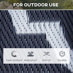 Tapis d'extérieur réversible 9x18 pour camping-car, bleu et blanc, en paille plastique, pour patio, terrasse, pique-nique, plage, camping - Product Image 5