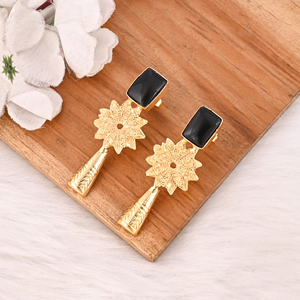Natural <b>Black</b> Onyx Gold Plated Brass <b>Dangle</b> <b>Earrings</b> Handmade Fashion Jewelry for Women - Product Image 4