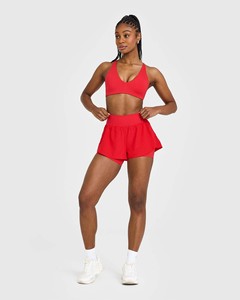 Shorts pour femmes Muscle Mommy Red Unified Double Layer, dernière collection, avec poche zippée, taille haute, 2 en 1, anti-transpiration. - Product Image 3