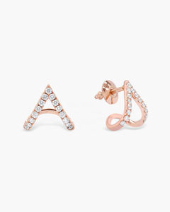 Pendientes de Oro Rosa de 14K con Diamantes Cultivados en Laboratorio, Diseño Chevron, Minimalistas, Regalo de Boda y Aniversario para Mujer - Product Image 1