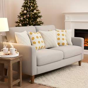 Cozy Retro Daisy Chain and <b>Cream</b> Cable Knit Diamond Pillow Cover Set 5Pc <b>Sofas</b> Decorative Cushions for Living Room - Product Image 6