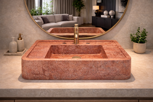 Red Travertine Stone Modern Eco-Friendly Handmade Bathroom Sink and <b>Basin</b> for Hotel and Home Decor - Product Image 5
