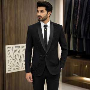 Traje de esmoquin de diseñador personalizado para hombre, traje de novio premium para boda, blazer formal de tres piezas, a medida, de un solo botón, de poliéster - Product Image 2
