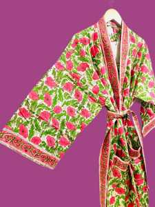 Kimono en coton imprimé à la main, vêtements de festival, robes pour femmes, 100% coton, kimono imprimé à la main, chemise de nuit - Product Image 3