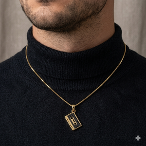 Collar de Moda Vintage con Colgante de Cinta de Cassette Retro Personalizada en Oro Sólido de 10k con Diamantes Moissanite, Unisex - Product Image 2