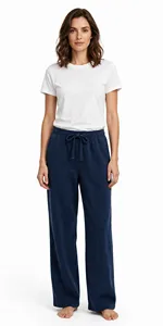 <b>Women</b> Navy Blue Wide Leg Sweatpants High Waist Drawstring <b>Lounge</b> <b>Pants</b> Relaxed Fit Soft Casual Trousers Custom Color Size - Product Image 2