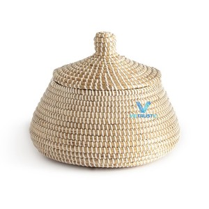 Organisateur de rangement rond multifonctionnel en jonc de mer rustique et écologique, fait main au Vietnam, pour la maison et le linge – Meilleure vente - Product Image 1