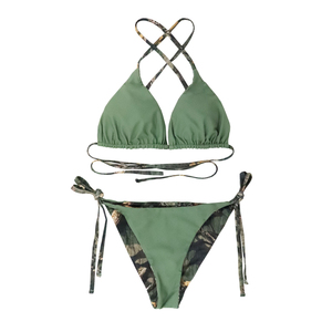 Ensemble de bikini personnalisé avec logo, en matière de qualité supérieure, pour femmes, vêtements de plage avec motifs unis et soutiens-gorge à cordon, ensemble de bikini sublimé pour femmes - Product Image 6