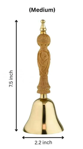 Cloche de prière en laiton plaqué or avec manche en bois |   Ghanti traditionnel indien sculpté pour la maison, le mandir, le temple, l'arti et le culte quotidien - Product Image 2
