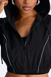 Custom Embroidery Logo Branded croptop <b>Zip</b> <b>Up</b> Color Block Sweatsuit Windbreaker Nylon Tracksuit For Women cargo windbreaker - Product Image 6