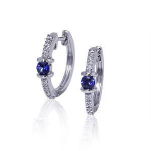Tension Set <b>Blue</b> Sapphire Natural Diamond <b>Earrings</b> Solid Gold Vibrant Gemstone Women Luxury Fine Jewelry Elegant Bridal Earwear - Product Image 1