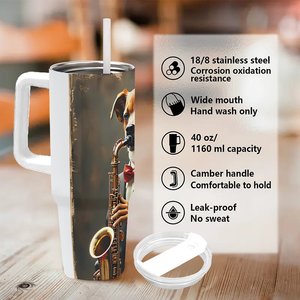 Stainless Steel Tumbler 40oz <b>Insulated</b> Travel <b>Mug</b> With Dog Saxophone Art Design - Product Image 5