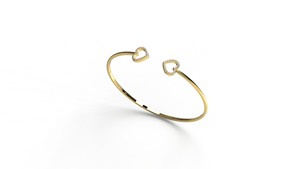 Bracelet de luxe en or 18 carats avec cœur, jonc ouvert, pavé de diamants ronds, double cœur ouvert, bracelet souple en fil, bijoux, cadeau pour femme - Product Image 2