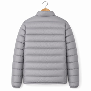 Premium Quality Men's Solid Black Puffer Jacket Stand Collar <b>Fleece</b> <b>Zipper</b> Closure Windproof Breathable Casual Winter Coat - Product Image 4