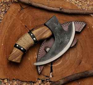 มีดตัดพิซซ่าแบบวิกิ้ง ทำมือ คุณภาพอุตสาหกรรม เหล็กกล้าคาร์บอนสูง พร้อมปลอกหนังอย่างดี ตีขึ้นรูปด้วยมือ - Product Image 5