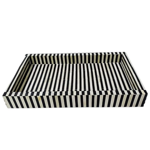 Plateau de service décoratif de luxe en os incrusté noir et blanc |   Plateau de table basse rectangulaire fait main pour la maison, l'hôtel et la salle à manger – Organisateur - Product Image 1