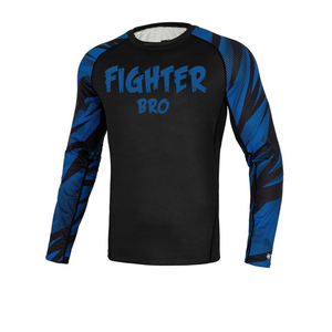 Camiseta Deportiva de Compresión para Hombre Fighter Bro, Azul, con Estampado Geométrico, Manga Larga, Secado Rápido - Product Image 1