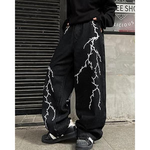 กางเกงยีนส์ทรงหลวมปักลายฮิปฮอปสำหรับผู้ชาย – กางเกงยีนส์สีดำทรงหลวมสไตล์สตรีทแวร์ - Product Image 4