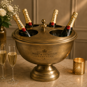 Cubo de champán de latón Heritage para cuatro botellas, enfriador de hielo artesanal, enfriador de fiesta prémium, soporte duradero para entretenimiento - Product Image 1