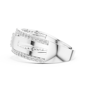 Bague de luxe rectangulaire avec pavé central en moissanite |   Bague de créateur en alliage d'argent sterling plaqué or blanc pour homme - Product Image 3