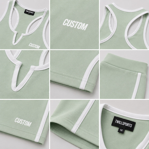 ผู้จัดจำหน่ายเสื้อผ้าแฟชั่นขายส่ง ชุดเซ็ตเสื้อครอปและกระโปรงสั้นเข้าชุดสำหรับผู้หญิง ผลิตจากโพลีเอสเตอร์ผสมสแปนเด็กซ์ สไตล์สปอร์ต - Product Image 5