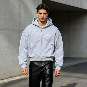 Premium Quality Men's Zipper-Up Terry Print Washed Hooded Sweatshirt Solid Sky Blue Regular Fit Casual Spring Wear 100% Cotton - Product Image 3