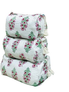 Trousse de Toilette de Voyage Matelassée en Coton, Motif Floral Fait Main, Sac de Lavage Utilitaire, Trousse de Maquillage Bohème à Fermeture Éclair, Étui Cosmétique, Cadeau - Product Image 1
