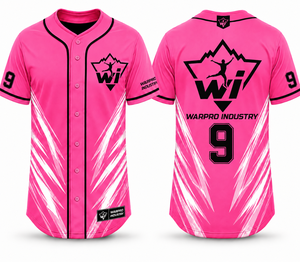 เสื้อเบสบอล WARPRO INDUSTRY สีชมพู แบบซับลิเมชั่น แขนสั้น ติดกระดุมด้านหน้า แห้งเร็ว ระบายอากาศได้ดี สำหรับผู้ใหญ่ - Product Image 1