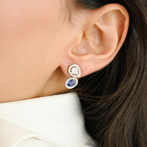 18K White Gold Drop <b>Earrings</b> with Modern Blue Sapphire and Pearl - Product Image 3
