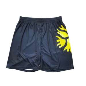 Shorts de lutte unisexe noirs avec imprimé flamme jaune, impression numérique, 140g, séchage rapide, 100% polyester, coupe classique, vêtements d'arts martiaux pour adultes - Product Image 3