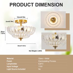 Plafoniera Semi-Incasso da 11,8 Pollici con 3 Luci, Design Floreale in Vetro, Stile Vintage 30W/18W - Product Image 1