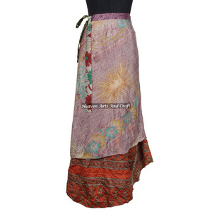 Hot Vintage Indian Two-Layer <b>Boho</b> Hippie Long Magic Silk Wrap <b>Skirt</b> Rajasthani Wraparound for Summer Plus Size Wrap <b>Skirt</b> - Product Image 1