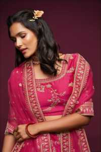 Ensemble Lehenga Choli brodé rose en soie, tenue de mariage pour femmes, robe de fête - Product Image 3