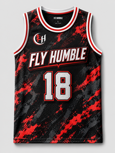 Maillot de basketball Fly Humble pour homme, sans manches, en mesh sublimé, noir et rouge, numéro 18, col rond, coupe classique, ajustable - Product Image 5