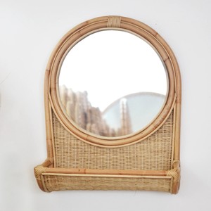 Natural Rattan <b>Mirror</b> with Shelf Wall Hanging Decorative Living Room Handcrafted Wall-mounted <b>Mirrors</b> - Product Image 1