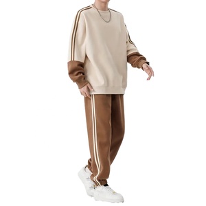 Premium Quality Customizable Men's Crew Neck Color Blocking Sweatshirt Sweatpants <b>Knitted</b> Cotton Casual Autumn Wear Long <b>Set</b> - Product Image 3