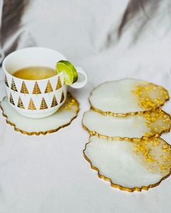 Black Clear Resin <b>Coaster</b> Set Gold Foil Flakes <b>Drink</b> Mat Round Rimmed Table Protection Geometric Design Cup Cushions Serving - Product Image 2