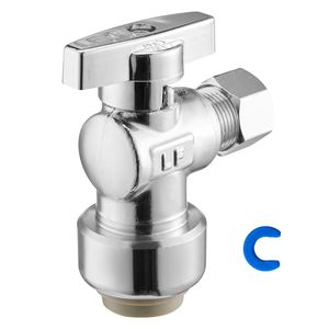 Confezione da 10 valvole di intercettazione angolare a compressione da 1/2 pollice PTC x 3/8 pollici OD, a 1/4 di giro, in ottone cromato, con attacco a pressione per acqua, OEM PTFE - Product Image 1