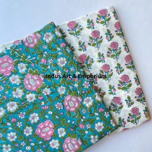 Tissu en coton imprimé traditionnel Jaipuri, coton cambriqué imprimé au bloc 60x60, tissu en coton à motifs. - Product Image 6