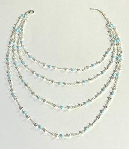 3mm <b>Turquoise</b> <b>Beaded</b> Necklace 4 Layer Silver Plated Multi Strand Statement Jewelry for Women - Product Image 3