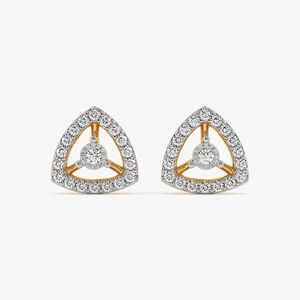 Boucles d'oreilles clous en or jaune avec diamant de laboratoire jaune, halo triangulaire et grappe - Product Image 2